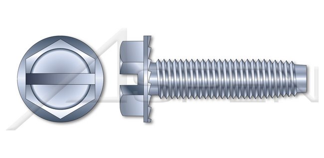 Steel Zinc Plated and Waxed Hex Slotted Indented Washer Head Locking Serrations Trilobe Thread Rolling Screw for Metals - Image 1
