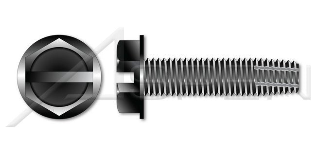 Steel Black Oxide Type "F" Hex Slotted Indented Washer Head Thread Cutting Screw - Image 1