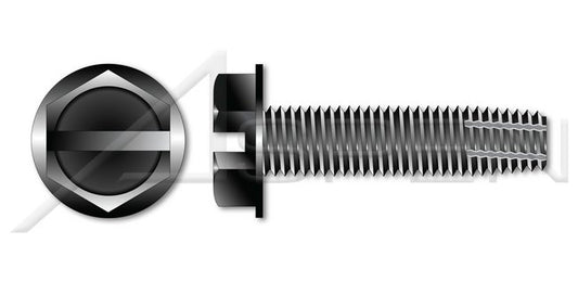 Steel Black Oxide Type "F" Hex Slotted Indented Washer Head Thread Cutting Screw - Image 1