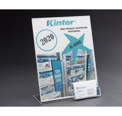 Clear Freestanding Sign Holder with Business Card Pocket - Image 1