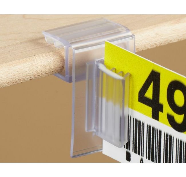 Hinged Gripper Flag Sign Holder - PVC Clear Vertical Shelf Sign Holder - Image 1