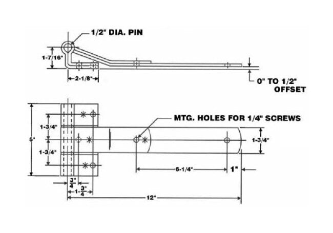 Zinc Plated Steel Rear Door Hinge Strap, 12" Long with 1/4" Offset - Image 2
