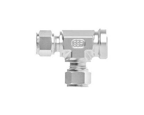Griplok Female Run Tee - 316 SS, 1/2 Tube Fitting x 1/2-14 FNPT x 1/2 Tube Fitting - Image 1