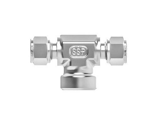 316 SS Female Branch Tee - Griplok Tube Fitting 1/2" TF x 1/2" TF x 1/4" FNPT - Image 1