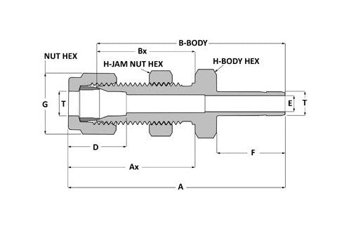Unilok Brass Bulkhead Tube Stub Adapter - 3/8 TF x 3/8 Tube Stub - Image 2