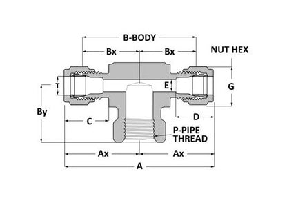SSP Corp. Female Branch Tee - Griplok 1/2 Tube Fitting x 1/2 Tube Fitting x 1/2-14 FNPT Brass - Image 2