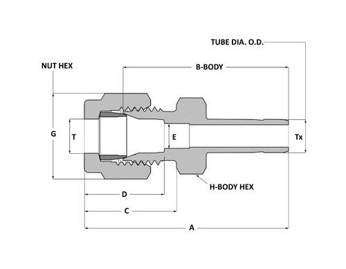 Unilok Tube Stub Adapter 1/2 in x 1 in C-276 - Image 2