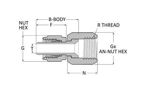 316 SS Female AN Connectors - Griplok, 1/8 Tube x 1/4 Female AN - Image 2