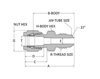 Griplok AN Male Connector - Alloy 400, 1/8 Tube x 1/4 AN Male - Image 2