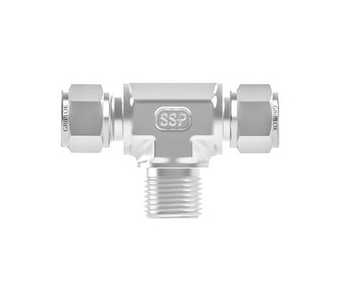 Male Branch Tee Griplok 316 SS - 3/8 TF x 3/8 TF x 1/4 MNPT - Image 1