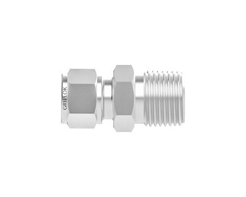 Griplok Male Connector-Bored Through - Alloy 400, 1/4 Tube x 1/4-18 MNPT - Image 1