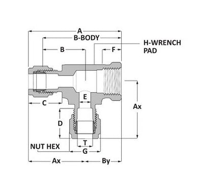 Brass Female Run Tee - Griplok 1/8" Tube Fitting x 1/8-27 FNPT x 1/8" Tube Fitting - Image 2