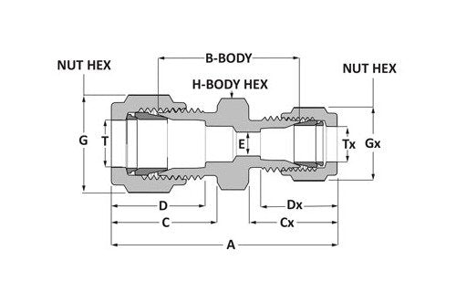 SSP Griplok Reducing Union - 316 SS, 3/8'' TF x 1/4'' TF - Image 2