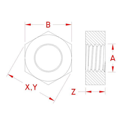 Suncor UNC Left Hand Hex Nut, 316 Stainless Steel - Various Sizes - Image 2
