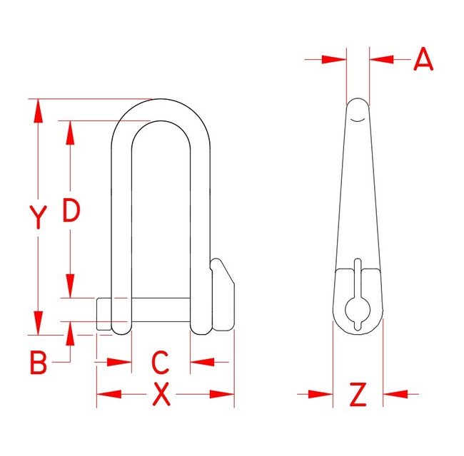 Stainless Steel Long D Shackle with Key Pin, 316 Grade, 3/16" - 5/16" - Image 2
