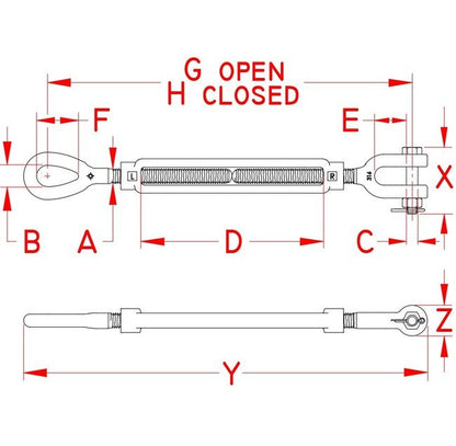 Grade 316 Stainless Steel Forged Jaw and Eye Turnbuckle - Image 2