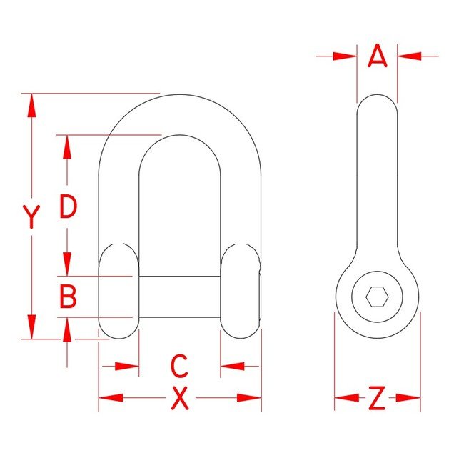 316 Stainless Steel Straight D Shackle with No Snag Pin - Image 2