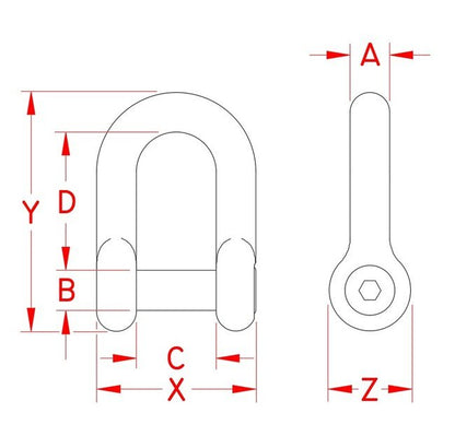 316 Stainless Steel Straight D Shackle with No Snag Pin - Image 2