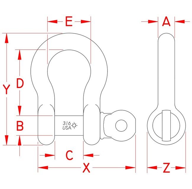 Suncor US Anchor Shackle 316 Stainless Steel - Image 2
