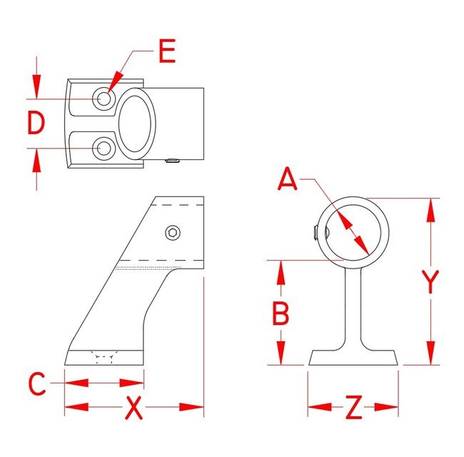 Stainless Steel Rail Stanchion Center for 7/8'' Tube - Image 2
