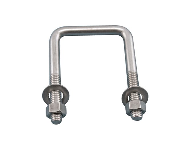 304 Stainless Steel Square U-Bolt 3/8" with Nuts and Washers - Image 1