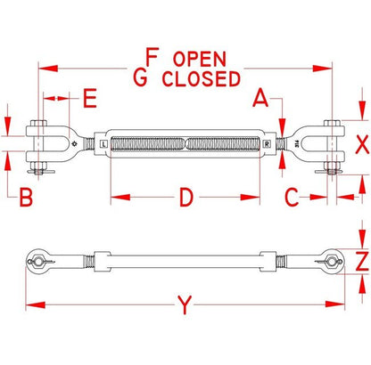 Grade 316 Stainless Steel Forged Jaw and Jaw Turnbuckle - Image 2