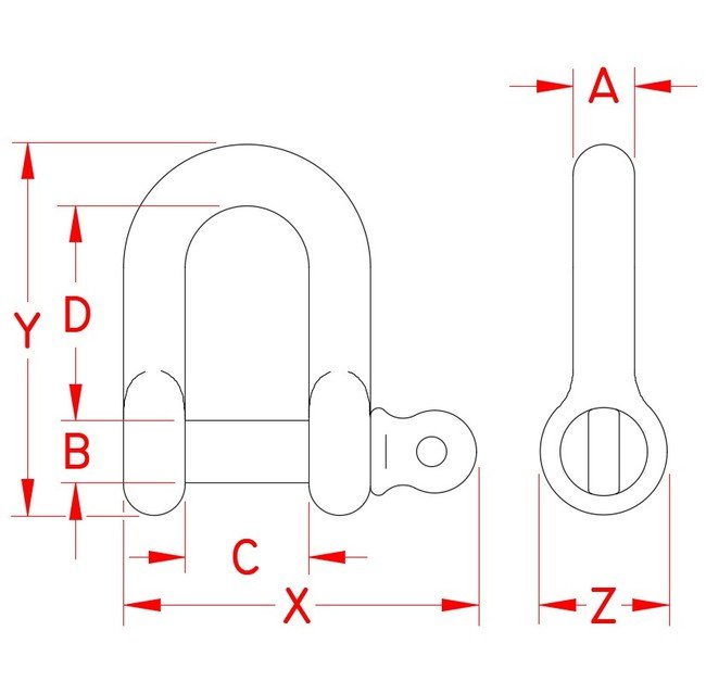 Suncor Straight D Shackle with Screw Pin - 316 Stainless Steel - Image 2