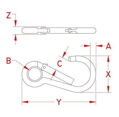Grade 316 Stainless Steel Key Lock Spring Clip with Eye - Image 2