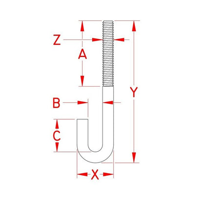304 Stainless Steel J-Bolt UNC Threaded - 3/8 in - Image 2