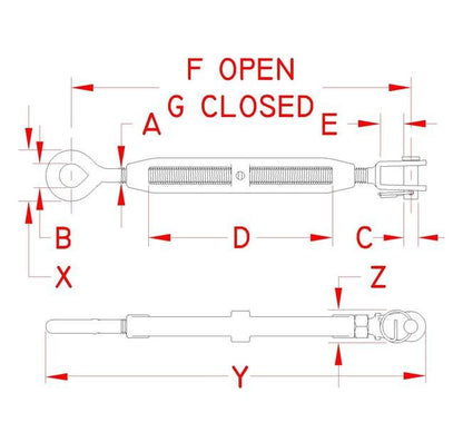 316 Stainless Steel Cast Jaw and Eye Turnbuckle - Image 2