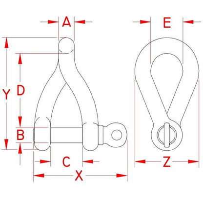 Suncor Twist Shackle - Grade 316 Stainless Steel Screw Pin Shackle - Image 2