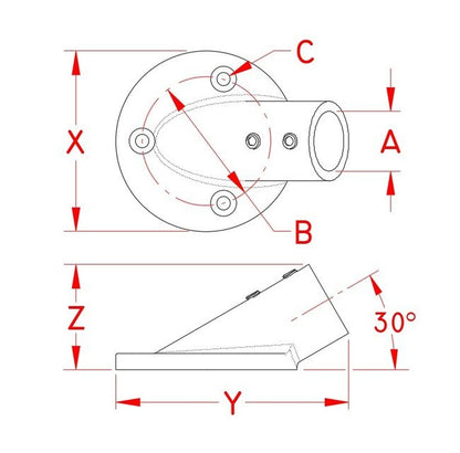 Suncor 30 Degree Round Rail Base - Stainless Steel - Image 2