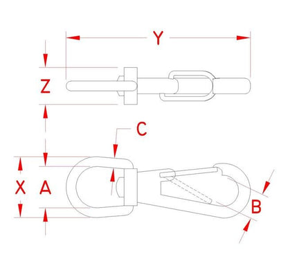 Suncor Wire Lever Swivel Eye Snap Hooks, Stainless Steel Grade 316 - Image 2
