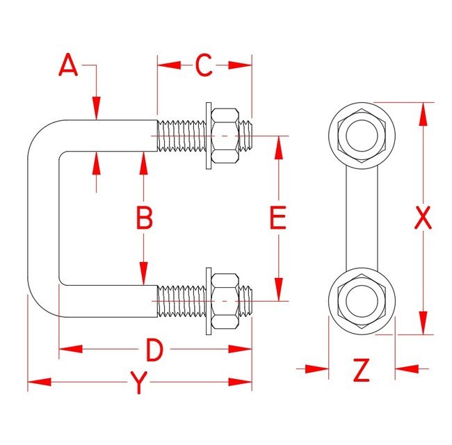 Stainless Steel Trailer U-Bolt Kit with Nuts and Washers - Image 2
