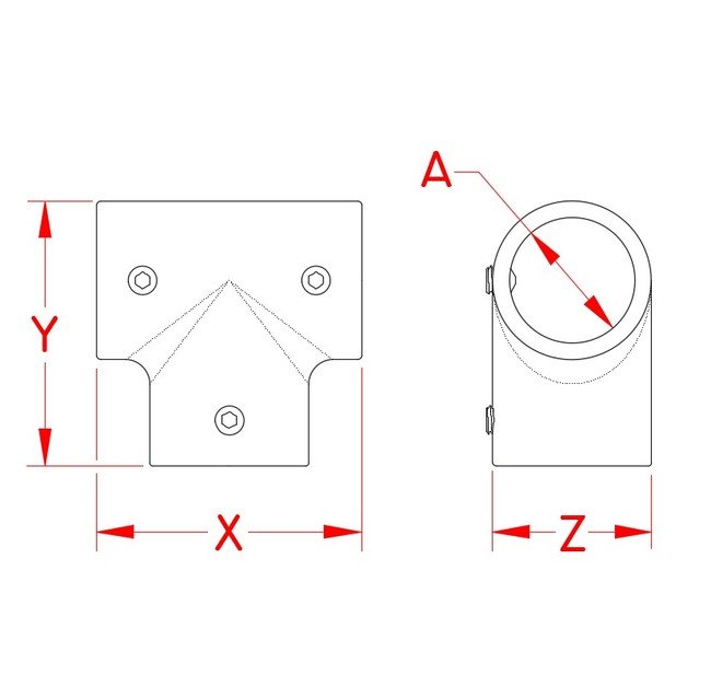 316 Stainless Steel 3-Way T Rail Fitting - Image 2