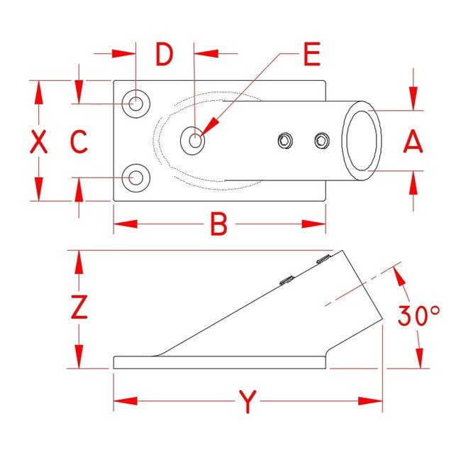 30 Degree Rectangular Base for Stainless Steel Railing and Bimini Hardware - Image 2