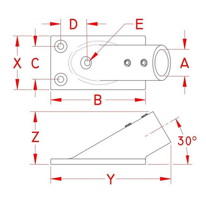30 Degree Rectangular Base for Stainless Steel Railing and Bimini Hardware - Image 2