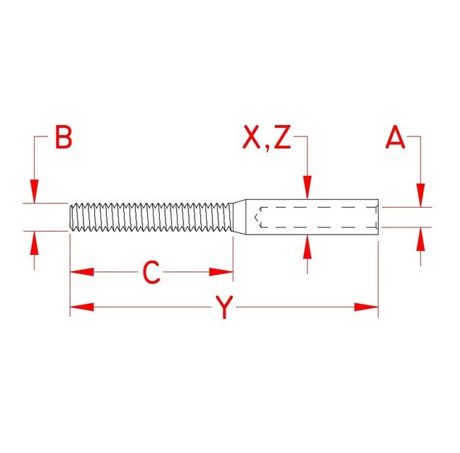 316 Stainless Steel Left Hand Mini Swage Stud for Cable Railing Systems - Image 2