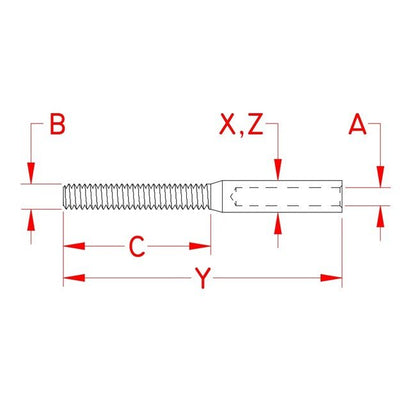 316 Stainless Steel Left Hand Mini Swage Stud for Cable Railing Systems - Image 2