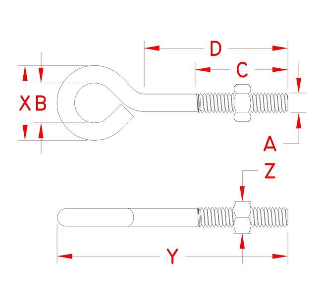 316 Stainless Steel Unwelded Eye Bolt - Grade 316, UNC Thread, 1 Nut Included - Image 2