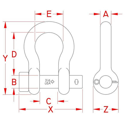 USA-Made Stainless Steel Round Pin Anchor Shackle - 3/8 in - Image 2