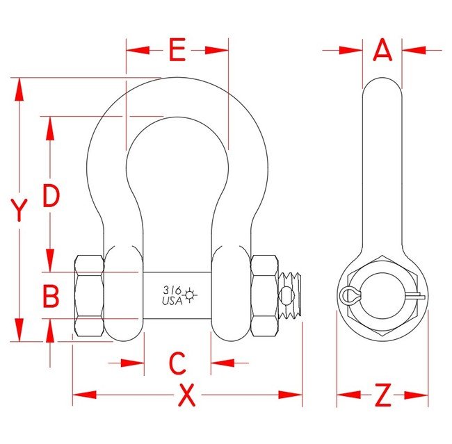 USA-Made Stainless Steel Bolt Anchor Shackle - Image 2