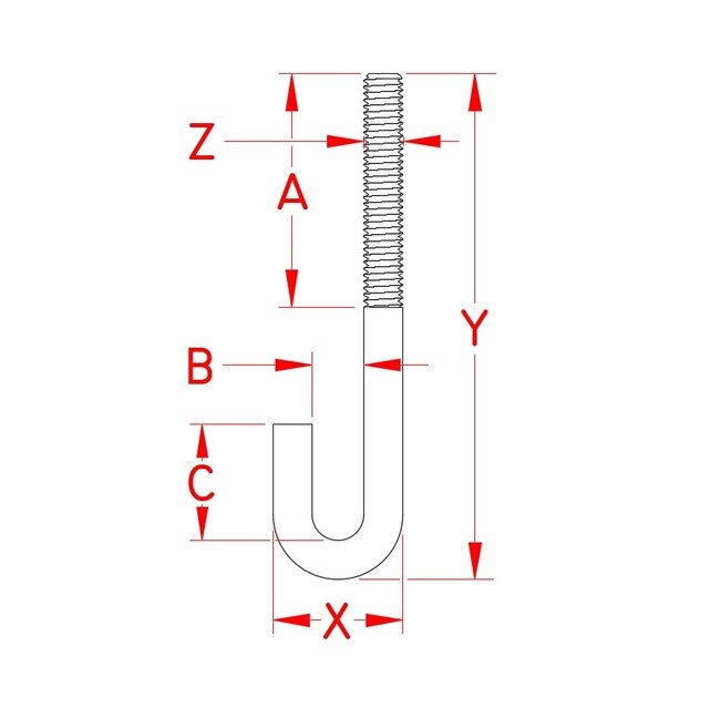 304 Stainless Steel J-Bolt - 3/8 inch - Image 2
