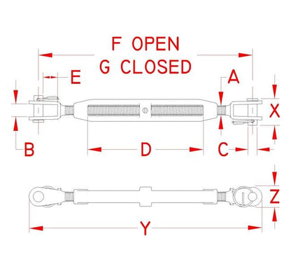 316 Stainless Steel Cast Jaw and Jaw Turnbuckle - Image 2
