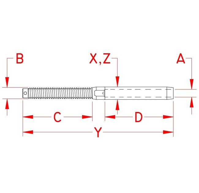 Suncor Left Hand Swage Stud for 1/8"-1/2" Wire Sizes - Image 2