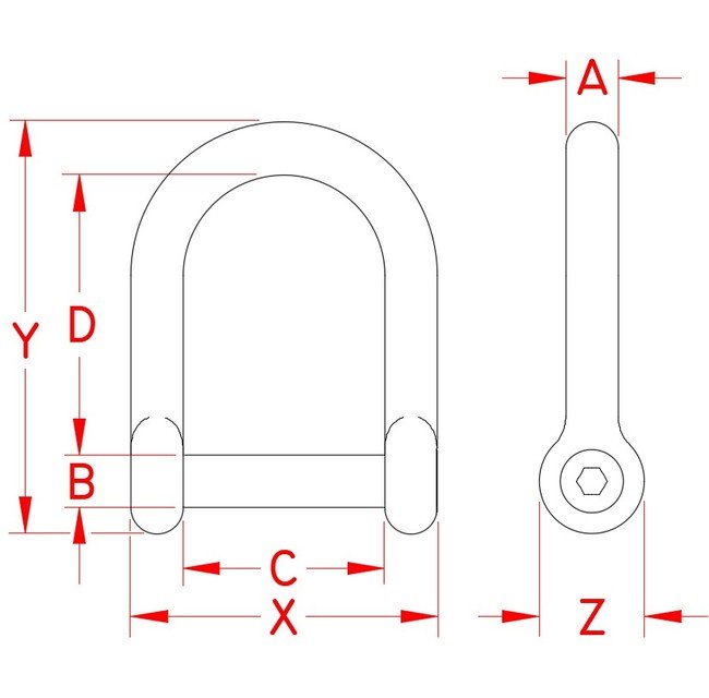 Stainless Steel Wide D Shackle with No Snag Pin - 316 Grade - Image 2