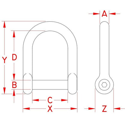 Stainless Steel Wide D Shackle with No Snag Pin - 316 Grade - Image 2