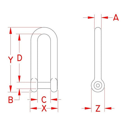 Stainless Steel Long D Shackle with No Snag Pin - Grade 316 - Image 2