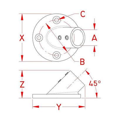 Suncor 45 Degree Round Rail Base 316 Stainless Steel - Image 2