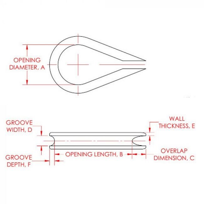 0.5 Inch (in) Opening Diameter A and 0.188 Inch (in) Maximum Mating Cable Diameter Military Speciation (MS) Stainless Steel Wire Rope Thimble - Image 2